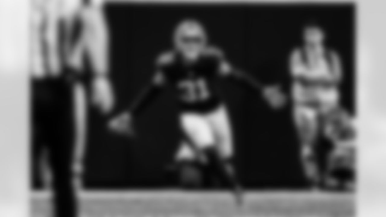 Atlanta Falcons safety Xavier Watts #31 intercepts the ball during the Week 17 Game against the Los Angeles Rams at Mercedes-Benz Stadium in Atlanta, Georgia on Monday, December 29, 2025. (Photo by AJ Reynolds/Atlanta Falcons)