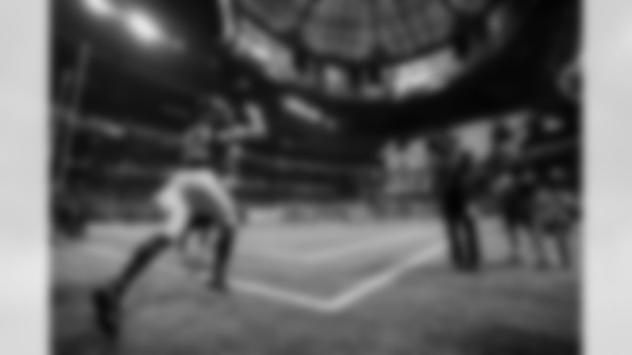 Atlanta Falcons linebacker Josh Woods #42 runs out before the Preseason Game against the Tennessee Titans at Mercedes-Benz Stadium in Atlanta, Georgia on Friday, August 15, 2025. (Photo by Matthew Grimes/Atlanta Falcons)