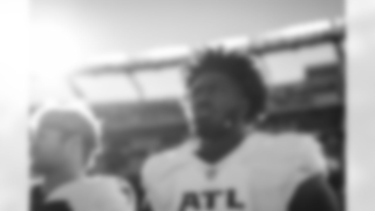 Atlanta Falcons edge rusher Jalon Walker #11 during the national anthem prior to the Week 9 Game against the New England Patriots at Gillette Stadium in Foxborough, Mass. on Sunday, November 2, 2025. (Photo by Jay Bendlin/Atlanta Falcons)