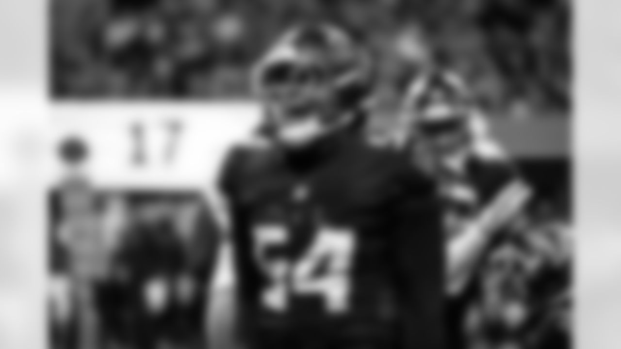 Atlanta Falcons defensive tackle Brandon Dorlus #54 celebrates after a tackle during the Week 8 Game against the Miami Dolphins at Mercedes-Benz Stadium in Atlanta, Georgia on Sunday, October 26, 2025. (Photo by Kathryn Skeean/Atlanta Falcons)