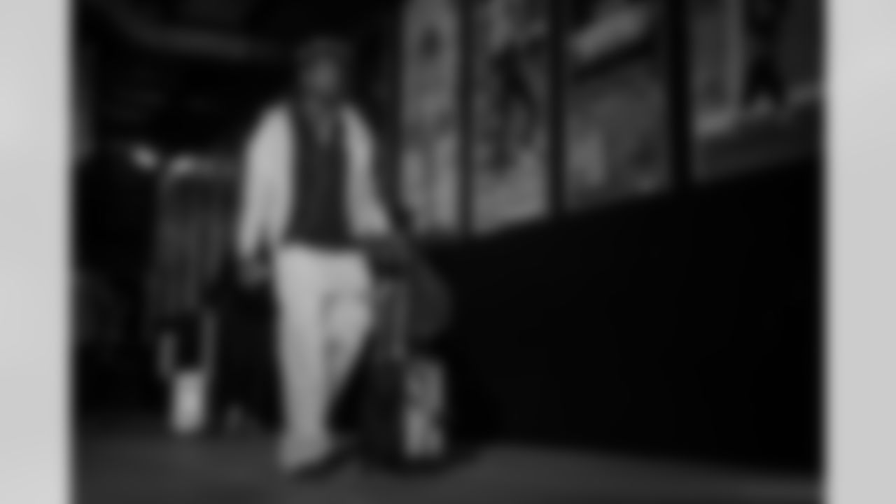 Atlanta Falcons wide receiver Chris Blair #19 arrives before the Week 9 Game against the New England Patriots at Gillette Stadium in Foxborough, Massachusetts on Sunday, November 2, 2025. (Photo by Jay Bendlin/Atlanta Falcons)