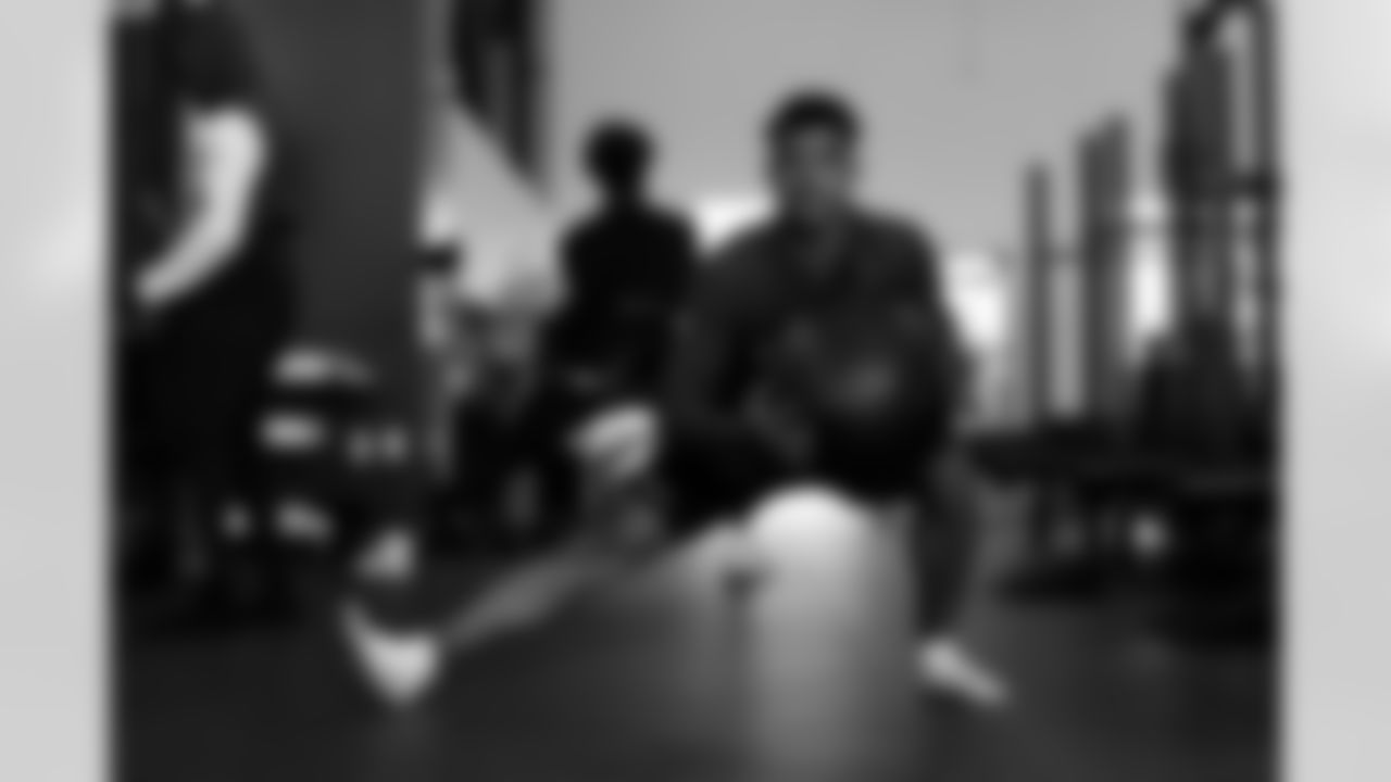 Atlanta Falcons wide receiver Dylan Drummond #81 during team lift at Atlanta Falcons Training Facility in Flowery Branch, Georgia, on Monday, December 8, 2025. (Photo by Taylor McLaughlin/Atlanta Falcons)