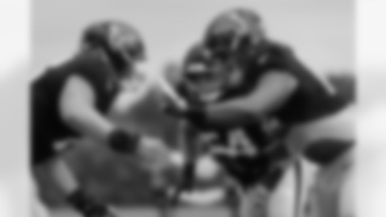 Atlanta Falcons offensive lineman Matthew Bergeron #65 during practice at AT&T Training Camp at Atlanta Falcons Training Facility in Flowery Branch, Georgia, on Wednesday, August 20, 2025. (Photo by Jay Bendlin/Atlanta Falcons)