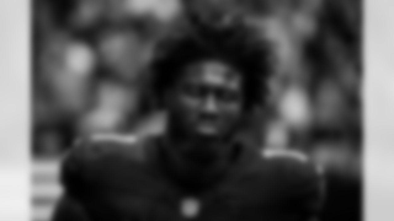 Atlanta Falcons edge rusher Jalon Walker #11 during the National Anthem before the Week 11 Game against the Carolina Panthers at Mercedes-Benz Stadium in Atlanta, Georgia on Sunday, November 16, 2025. (Photo by Taylor McLaughlin/Atlanta Falcons)
