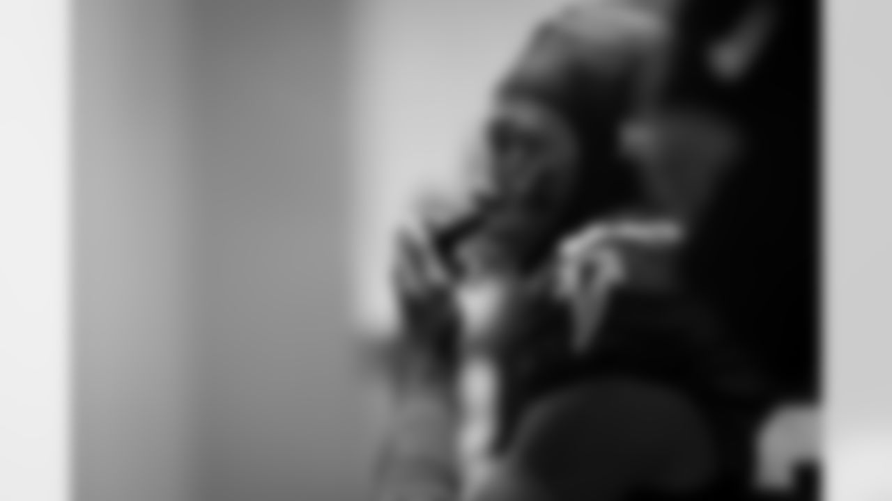 Atlanta Falcons cornerback Cobee Bryant #37 in the locker room during the Week 15 Game against the Tampa Bay Buccaneers at Raymond James Stadium in Tampa, Florida on Thursday, December 11, 2025. (Photo by Jay Bendlin/Atlanta Falcons)