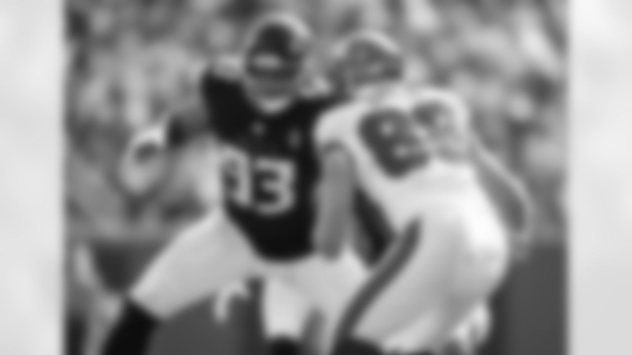 Atlanta Falcons defensive lineman Calais Campbell #93 rushes the quarterback during the fourth quarter of the Week 7 Game against the Tampa Bay Buccaneers at Raymond James Stadium in Tampa, Florida on Sunday, October 22, 2023. (Photo by Jay Bendlin/Atlanta Falcons)