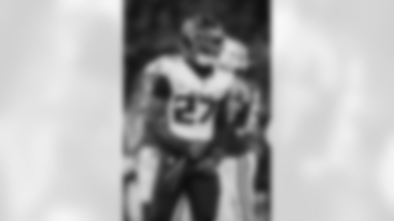 Atlanta Falcons edge rusher James Pearce Jr. #27 reacts during the fourth quarter of the Week 10 Game against the Indianapolis Colts at Olympic Stadium in Berlin, Germany on Sunday, November 9, 2025. (Photo by Taylor McLaughlin/Atlanta Falcons)