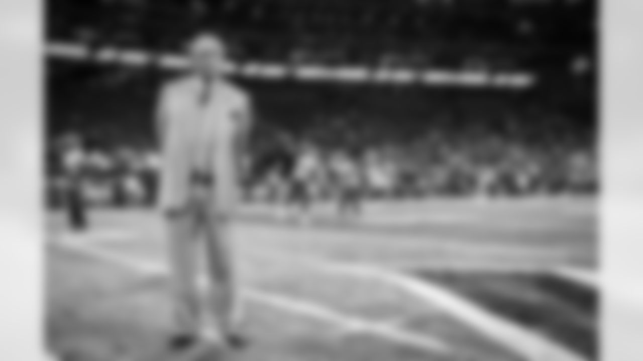 Atlanta Falcons owner Arthur Blank is seen on the field prior to a game against the Tampa Bay Buccaneers at Mercedes-Benz Stadium in Atlanta, Georgia on Sunday, December 5, 2021. (Photo by Brandon Magnus/Atlanta Falcons)