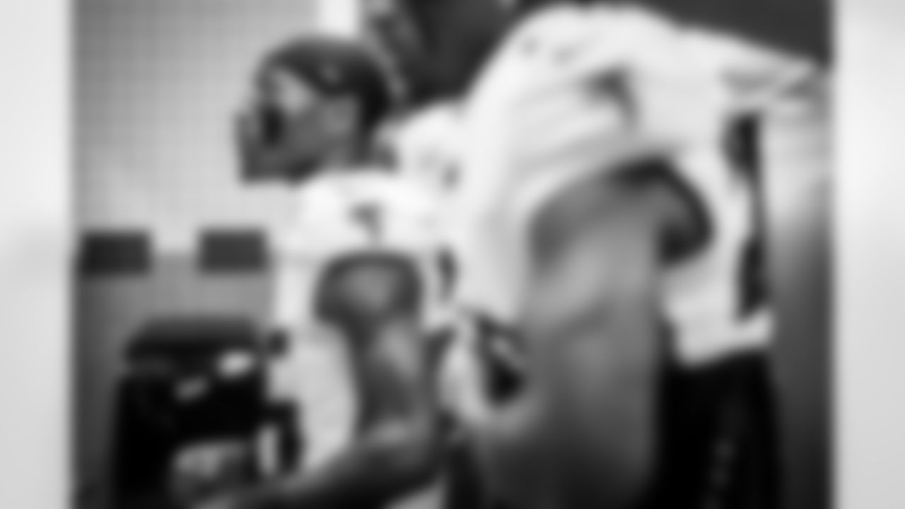 Atlanta Falcons cornerback Natrone Brooks #35 in the locker room prior to the Week 8 Game against the Tampa Bay Buccaneers at Raymond James Stadium in Tampa, Florida on Sunday, October 27, 2024. (Photo by Shanna Lockwood/Atlanta Falcons)