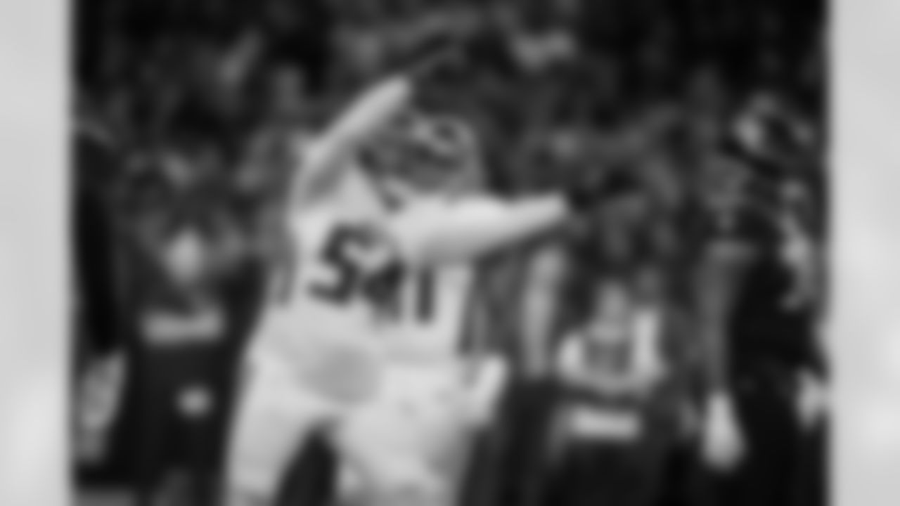 Atlanta Falcons defensive tackle Brandon Dorlus #54 reacts during the Week 12 Game against the New Orleans Saints at Caesars Superdome in New Orleans, Louisiana on Sunday, November 23, 2025. (Photo by Taylor McLaughlin/Atlanta Falcons)