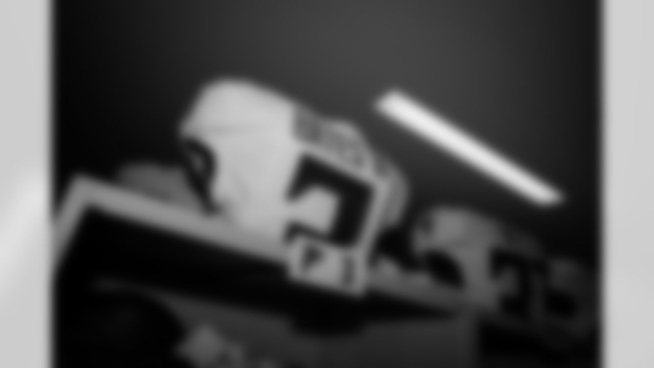 In the locker room prior to the Week 10 Game against the Indianapolis Colts at Olympic Stadium in Berlin, Germany on Sunday, November 9, 2025. (Photo by Taylor McLaughlin/Atlanta Falcons)