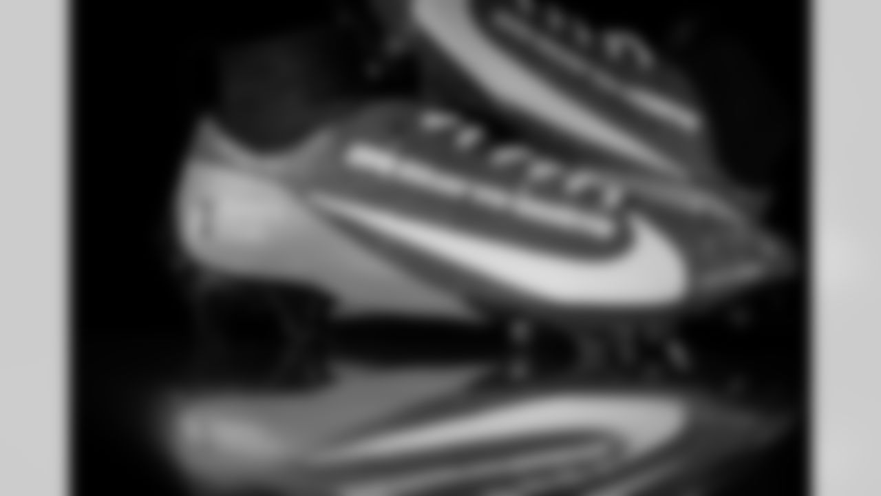 Photos of Atlanta Falcons running back Carlos Washington Jr. #26's cleats for My Cause My Cleats at the Atlanta Falcons Training Facility in Flowery Branch, Ga. on Thursday, November 20, 2025. (Photo by Taylor McLaughlin/Atlanta Falcons)