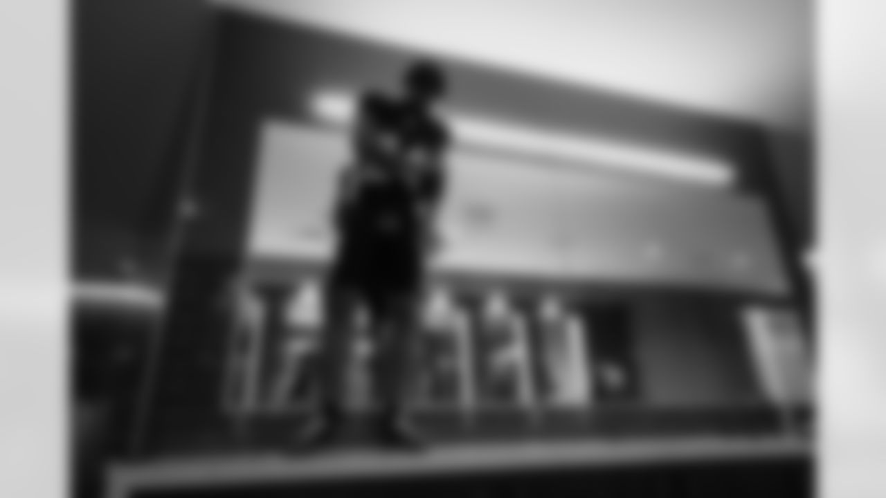 Atlanta Falcons cornerback A.J. Terrell Jr. #24 in the locker room before the Week 14 Game against the Seattle Seahawks at Mercedes-Benz Stadium in Atlanta, Georgia on Sunday, December 7, 2025. (Photo by Jay Bendlin/Atlanta Falcons)