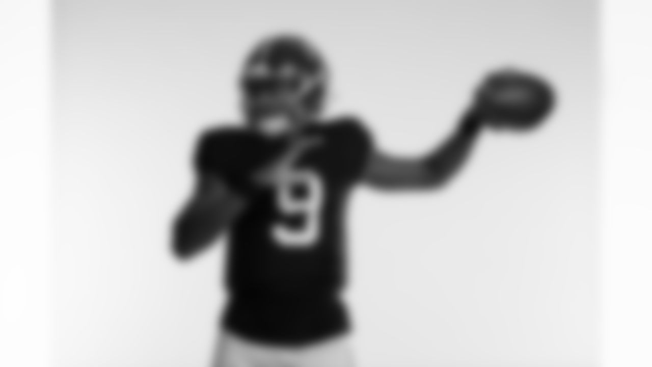 Atlanta Falcons quarterback Michael Penix Jr. #9 poses for a photo during Throwback Creative Days at the Atlanta Falcons Training Facility in Flowery Branch, Ga. on Wednesday, May 7, 2025. (Photo by Jay Bendlin/Atlanta Falcons)