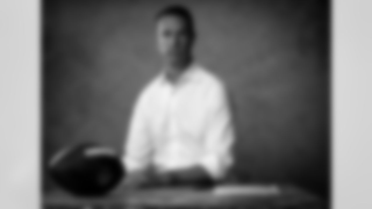 Matt Ryan poses for portraits for his retirement announcement inside the Atlanta Falcons headquarters in Flowery Branch, Georgia, on Monday, April 8, 2024. (Photo by Brandon Magnus/Atlanta Falcons)
