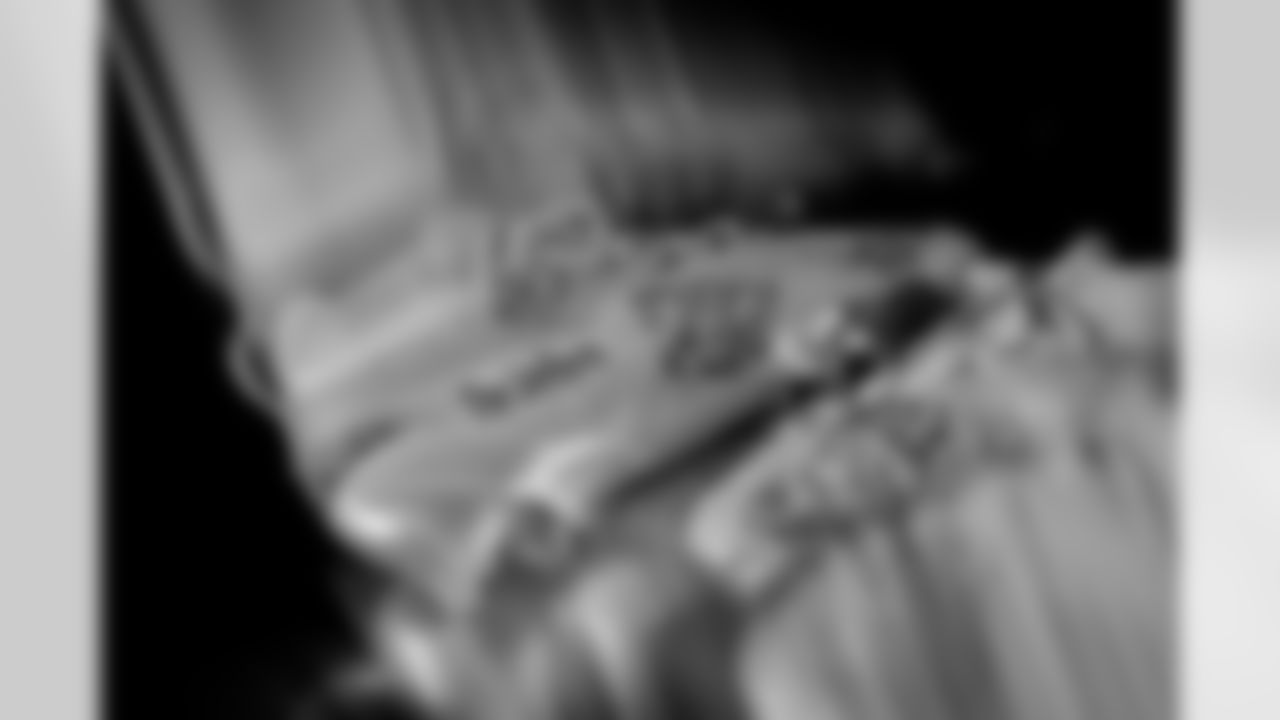 Photos of Atlanta Falcons safety Xavier Watts #31's cleats for My Cause My Cleats at the Atlanta Falcons Training Facility in Flowery Branch, Ga. on Thursday, November 20, 2025. (Photo by Taylor McLaughlin/Atlanta Falcons)