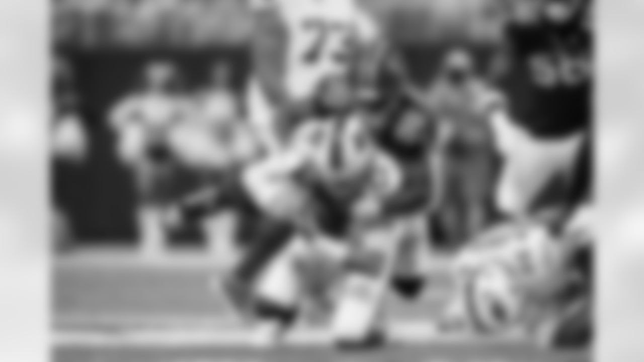 Atlanta Falcons defensive lineman Ruke Orhorhoro #98 makes a sack during the Week 6 Game against the Buffalo Bills at Mercedes-Benz Stadium in Atlanta, Georgia on Monday, October 13, 2025. (Photo by Matthew Grimes/Atlanta Falcons)