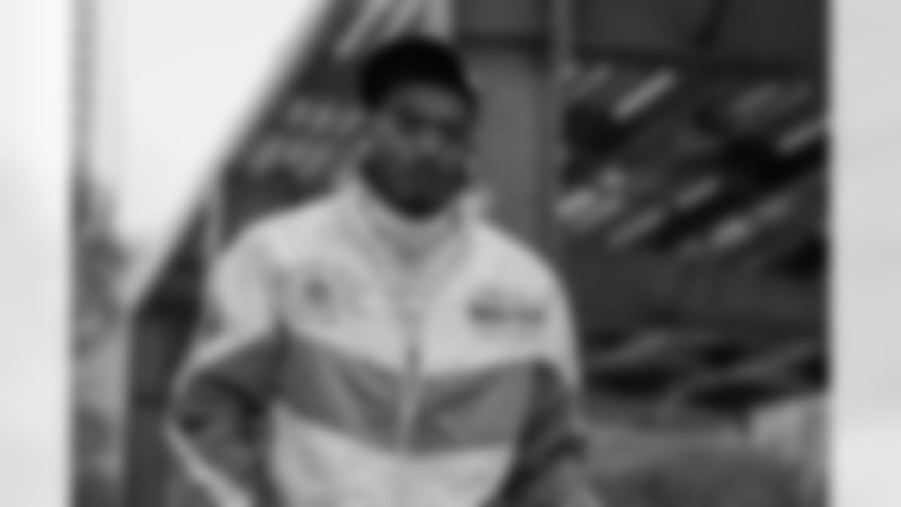 Atlanta Falcons wide receiver Deven Thompkins #83 arrives before the Week 14 Game against the Seattle Seahawks at Mercedes-Benz Stadium in Atlanta, Georgia on Sunday, December 7, 2025. (Photo by Taylor McLaughlin/Atlanta Falcons)