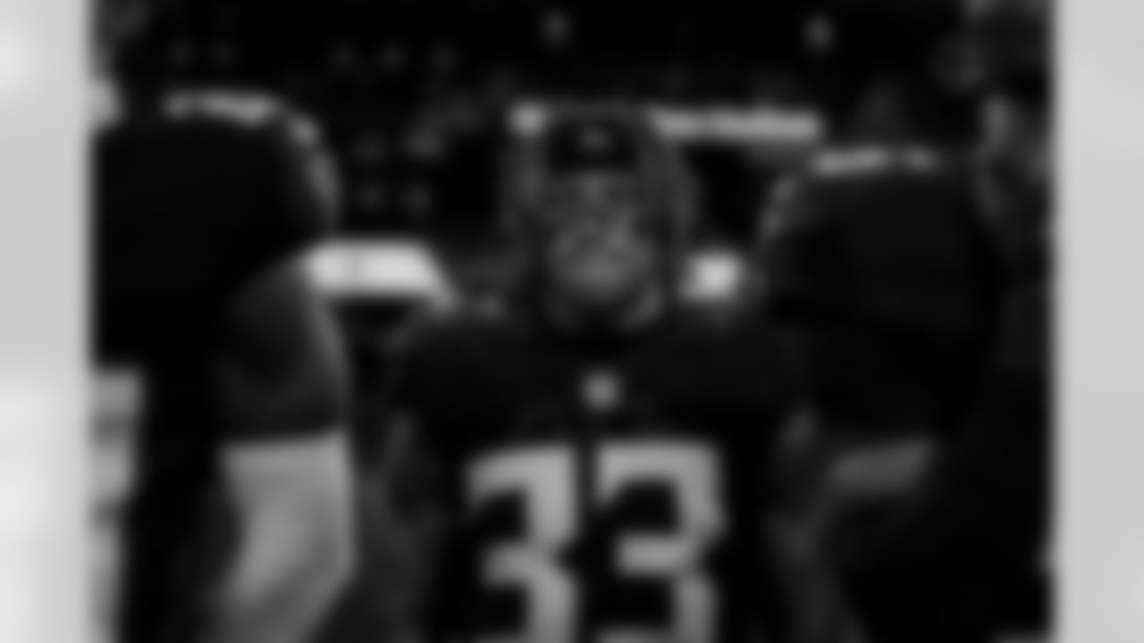 Atlanta Falcons defensive back Billy Bowman Jr. #33 before the Preseason Game against the Detroit Lions at Mercedes-Benz Stadium in Atlanta, Georgia on Friday, August 8, 2025. (Photo by Taylor McLaughlin/Atlanta Falcons)