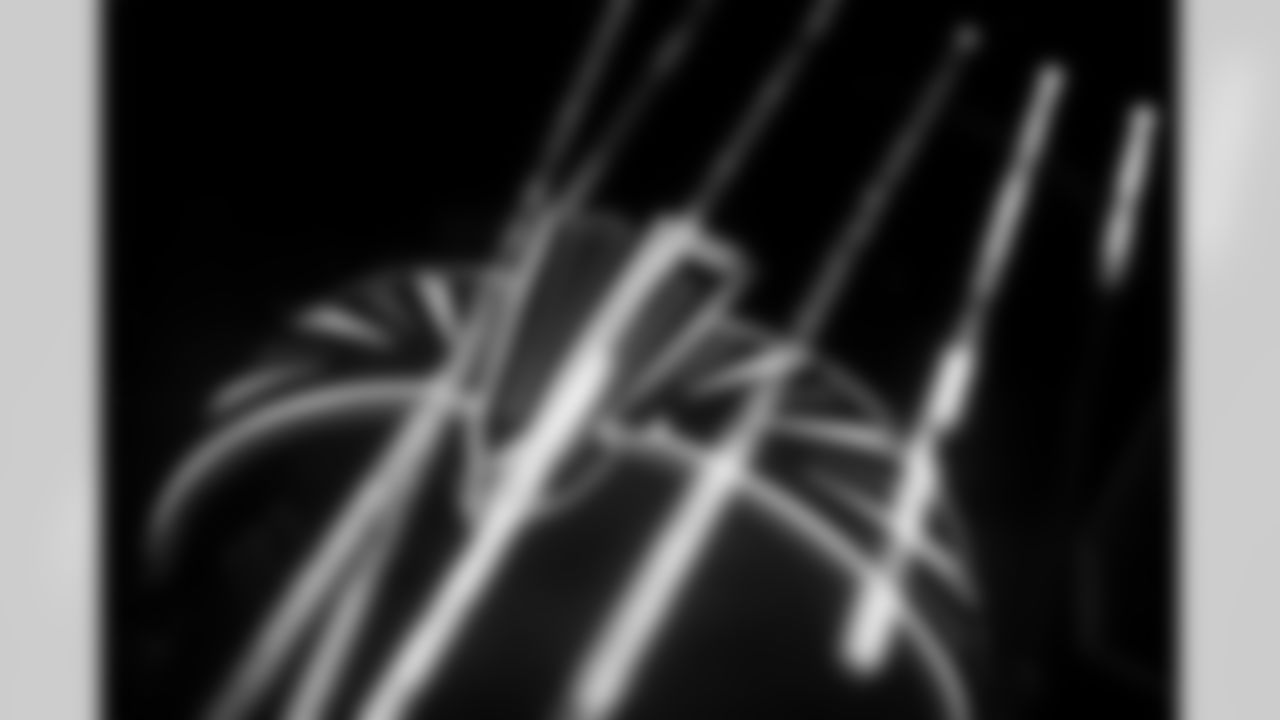 General view of the Falcons logo during the Week 17 Game against the Los Angeles Rams at Mercedes-Benz Stadium in Atlanta, Georgia on Monday, December 29, 2025. (Photo by Kevin Liles/Atlanta Falcons)