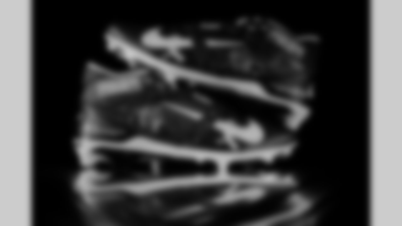 Photos of Atlanta Falcons tight end Teagan Quitoriano #85's cleats for My Cause My Cleats at the Atlanta Falcons Training Facility in Flowery Branch, Ga. on Wednesday, November 19, 2025. (Photo by Taylor McLaughlin/Atlanta Falcons)