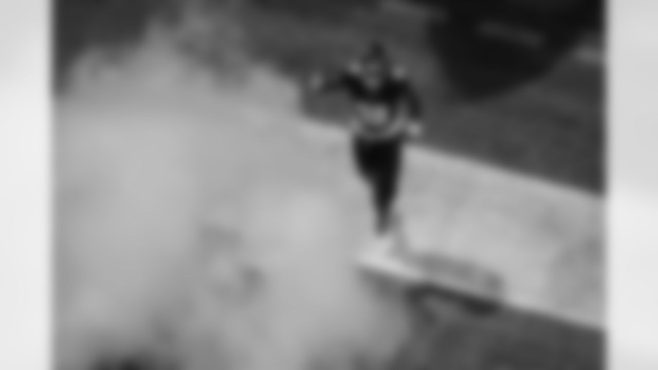 Atlanta Falcons defensive lineman Ruke Orhorhoro #98 runs out prior to the Week 8 Game against the Miami Dolphins at Mercedes-Benz Stadium in Atlanta, Georgia on Sunday, October 26, 2025. (Photo by Mitch Martin/Atlanta Falcons)