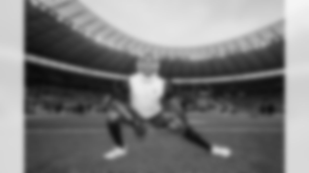 Atlanta Falcons cornerback Natrone Brooks #35 warms up prior to the Week 10 Game against the Indianapolis Colts at Olympic Stadium in Berlin, Germany on Sunday, November 9, 2025. (Photo by Taylor McLaughlin/Atlanta Falcons)