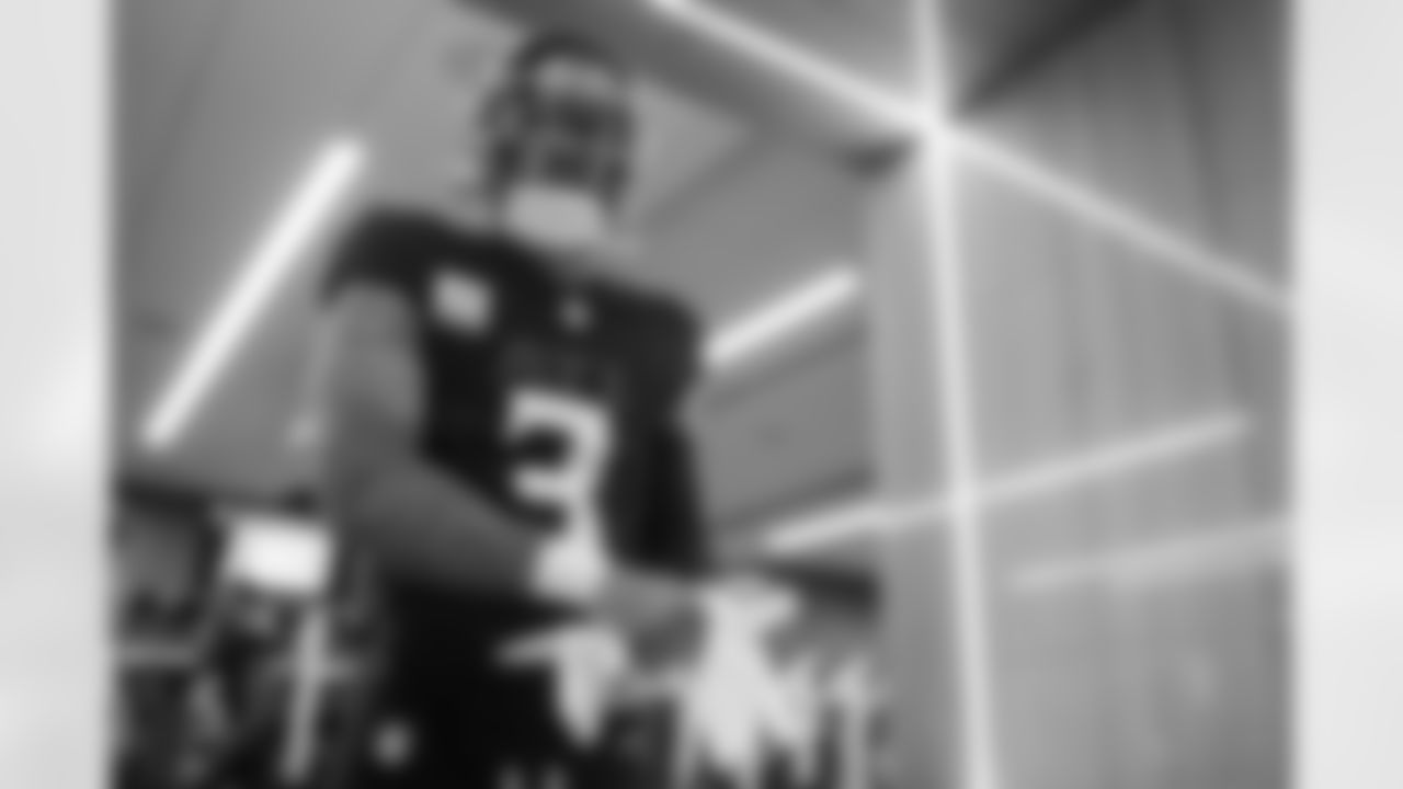Atlanta Falcons safety Jessie Bates III #3 in the locker room prior to the Week 4 Game against the Washington Commanders at Mercedes-Benz Stadium in Atlanta, Georgia on Sunday, September 28, 2025. (Photo by Brandon Magnus/Atlanta Falcons)