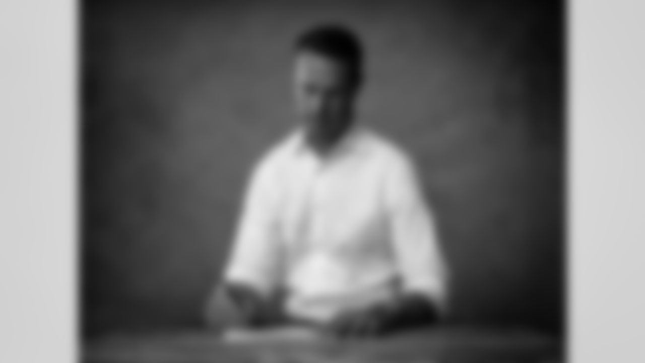 Matt Ryan poses for portraits for his retirement announcement inside the Atlanta Falcons headquarters in Flowery Branch, Georgia, on Monday, April 8, 2024. (Photo by Brandon Magnus/Atlanta Falcons)
