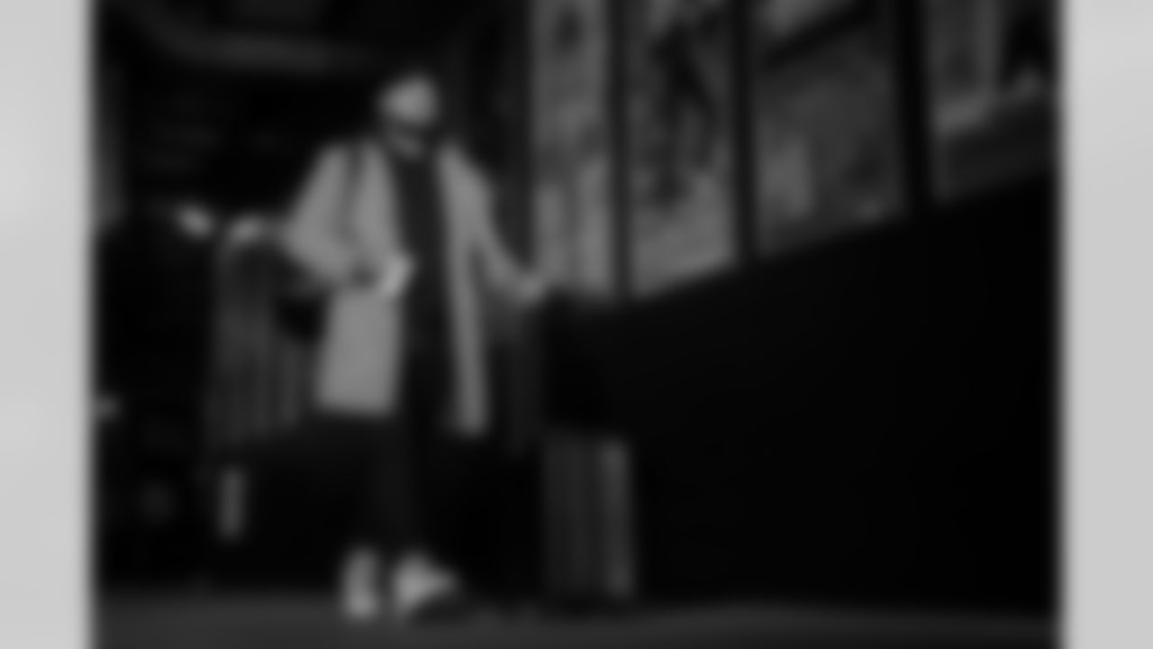 Atlanta Falcons long snapper Liam McCullough #49 arrives before the Week 9 Game against the New England Patriots at Gillette Stadium in Foxborough, Massachusetts on Sunday, November 2, 2025. (Photo by Jay Bendlin/Atlanta Falcons)