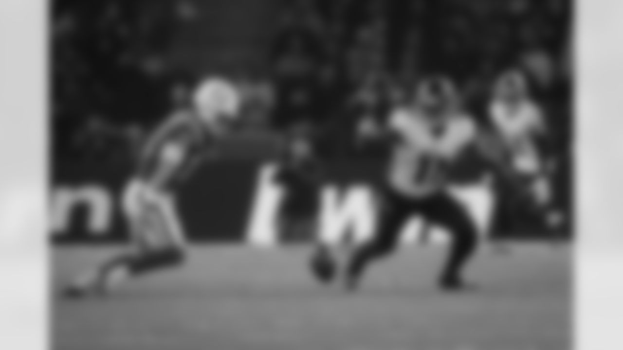 Atlanta Falcons edge rusher Jalon Walker #11 forces a fumble during the third quarter of the Week 10 Game against the Indianapolis Colts at Olympic Stadium in Berlin, Germany on Sunday, November 9, 2025. (Photo by Taylor McLaughlin/Atlanta Falcons)