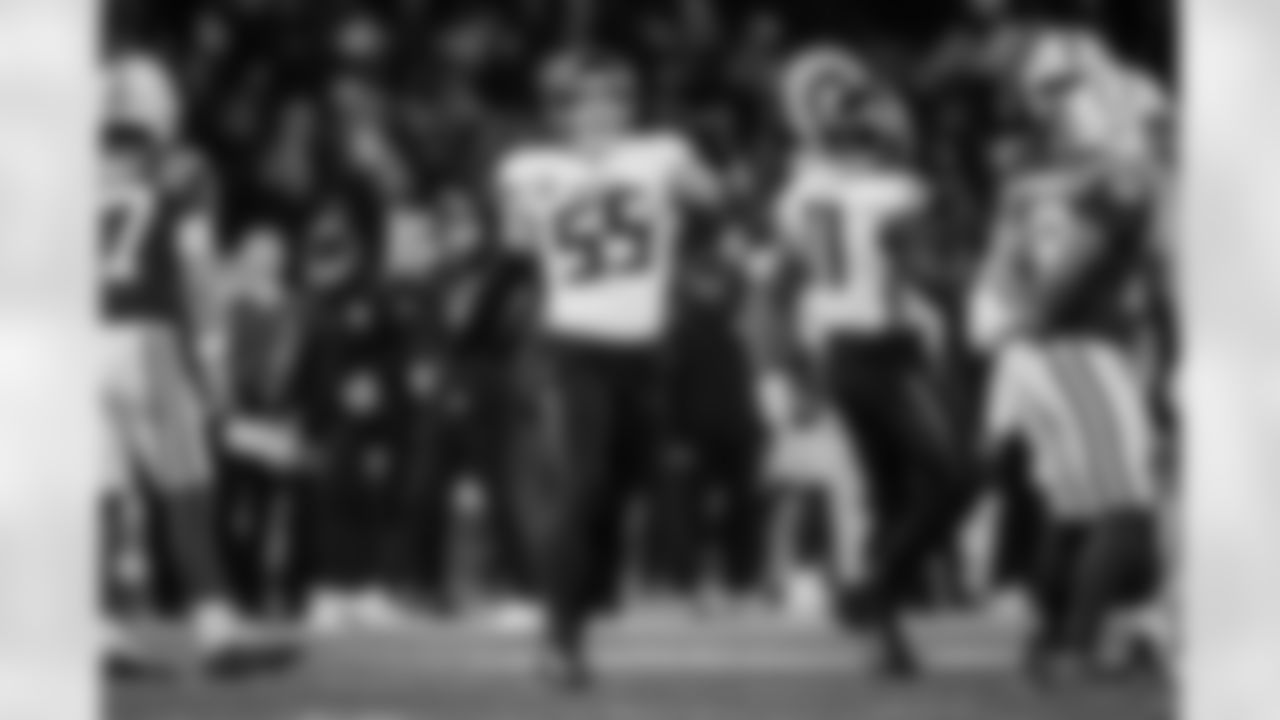 Atlanta Falcons inside linebacker Kaden Elliss #55 during the Week 10 Game against the Indianapolis Colts at Olympic Stadium in Berlin, Germany on Sunday, November 9, 2025. (Photo by Jay Bendlin/Atlanta Falcons)