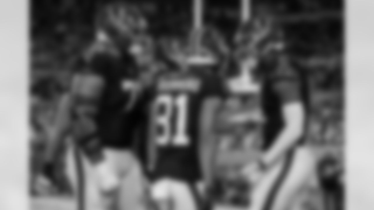 Atlanta Falcons tight end Kyle Pitts Sr. #8 celebrates after a touchdown during the Week 15 Game against the Tampa Bay Buccaneers at Raymond James Stadium in Tampa, Florida on Thursday, December 11, 2025. (Photo by Taylor McLaughlin/Atlanta Falcons)