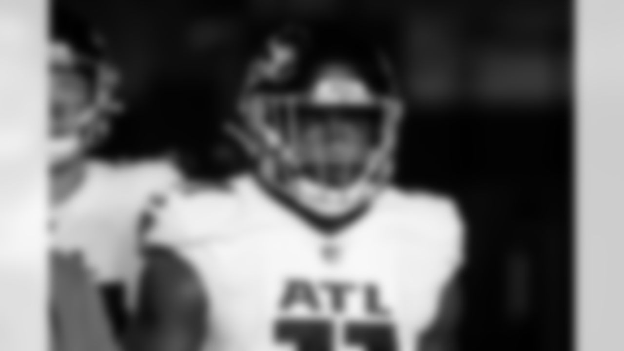 Atlanta Falcons edge rusher Jalon Walker #11 prior to the Week 9 Game against the New England Patriots at Gillette Stadium in Foxborough, Mass. on Sunday, November 2, 2025. (Photo by Jay Bendlin/Atlanta Falcons)