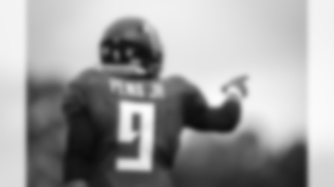 Atlanta Falcons quarterback Michael Penix Jr. #9 during joint practice with the Tennessee Titans during the 2025 AT&T Training Camp at the Atlanta Falcons Training Facility in Flowery Branch, Ga. On Tuesday, August 12, 2025. (Photo by Jay Bendlin/Atlanta Falcons)