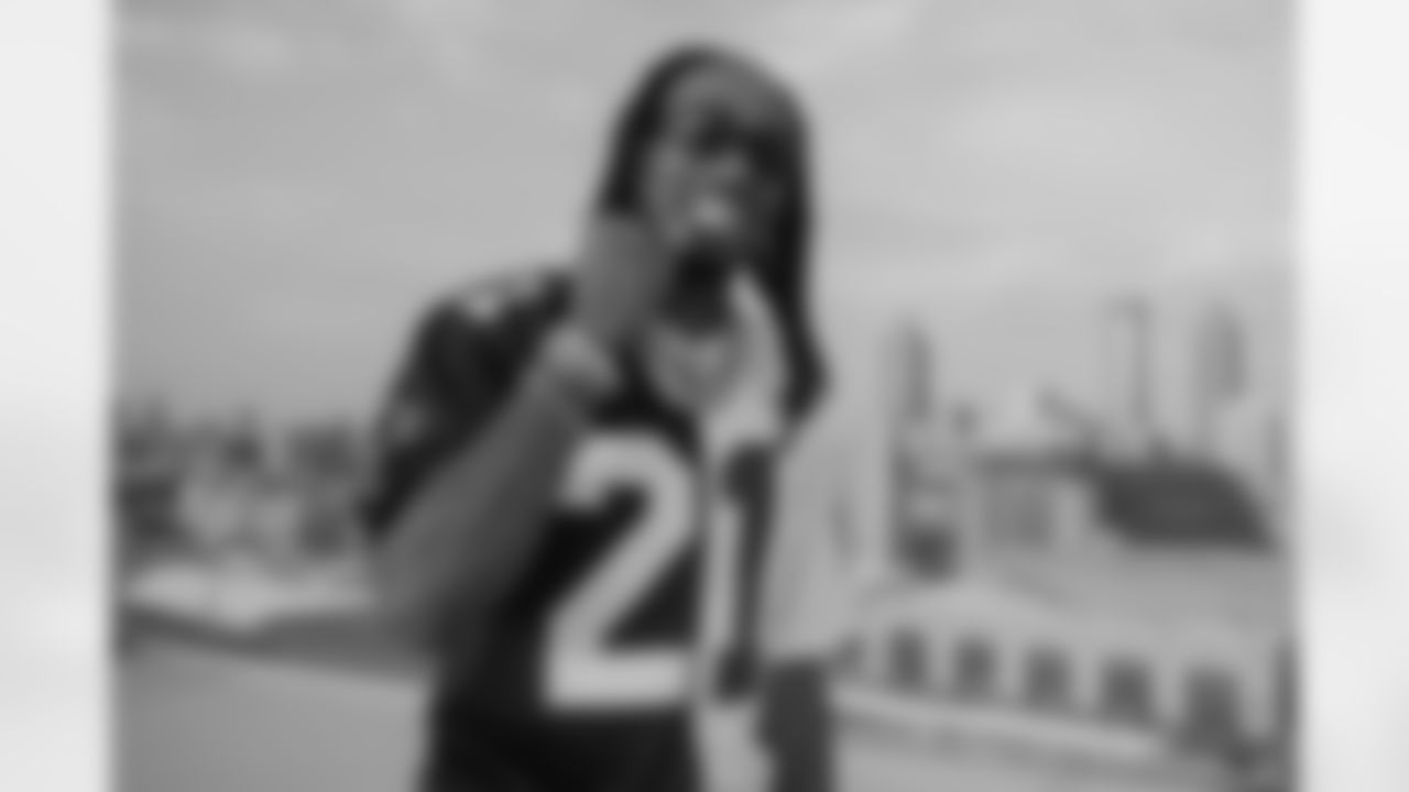 Quavo is filmed for a season kickoff video at Mercedes-Benz Stadium in Atlanta, Georgia, on Sunday, August 27, 2023. (Photo by Shanna Lockwood/Atlanta Falcons)