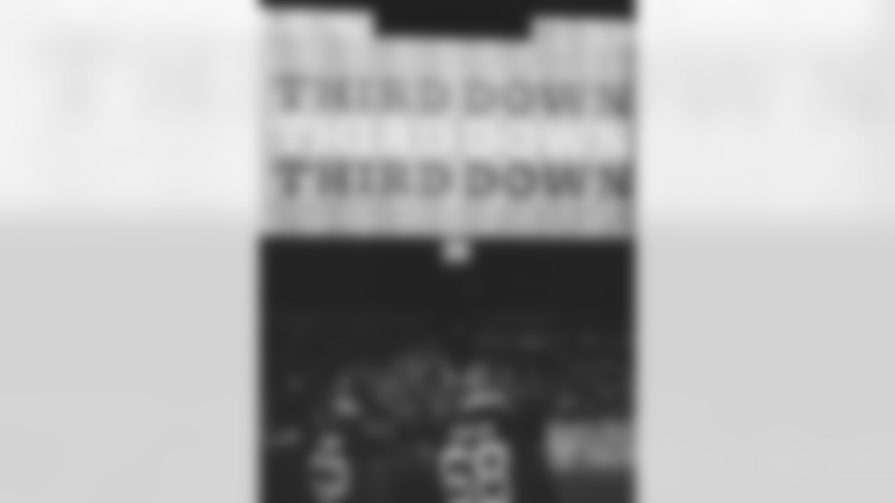 Atlanta Falcons offensive lineman Kyle Hinton #68 and offensive lineman Jovaughn Gwyn #52 during the Week 15 Game against the Tampa Bay Buccaneers at Raymond James Stadium in Tampa, Florida on Thursday, December 11, 2025. (Photo by Brandon Magnus/Atlanta Falcons)