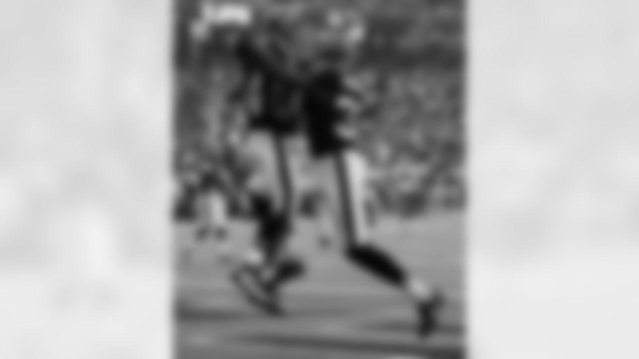 Atlanta Falcons running back Jerious Norwood (32) reacts with teammate Eric Weems (14) after scoring in the first half of their NFL football game against the Tampa Bay Buccaneers at the Georgia Dome in Atlanta, Sunday, Nov. 29, 2009. Norwood scored on the play. (AP Photo/Dave Martin)