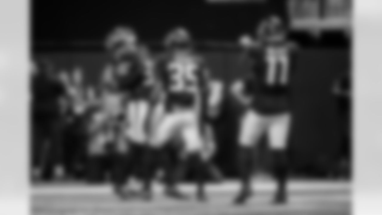 Atlanta Falcons safety Xavier Watts #31 reacts during the Week 11 Game against the Carolina Panthers at Mercedes-Benz Stadium in Atlanta, Georgia on Sunday, November 16, 2025. (Photo by Jay Bendlin/Atlanta Falcons)