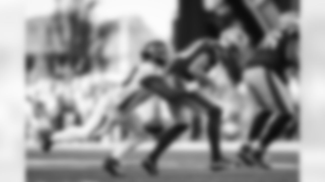 Atlanta Falcons edge rusher Jalon Walker #11 forces a fumble during the Week 9 Game against the New England Patriots at Gillette Stadium in Foxborough, Massachusetts on Sunday, November 2, 2025. (Photo by Jay Bendlin/Atlanta Falcons)