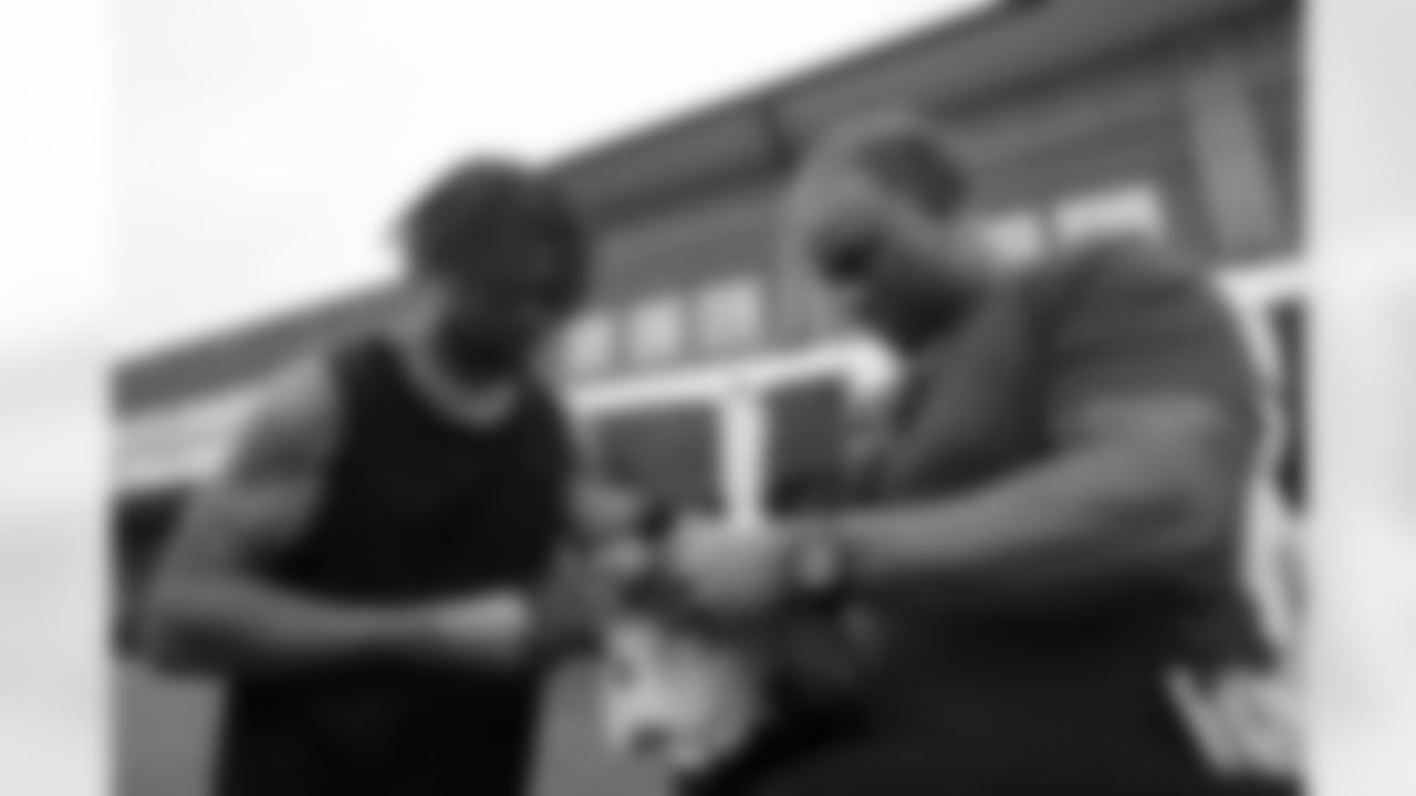 A community relations VIP group after practice at AT&T Training Camp at Atlanta Falcons Training Facility in Flowery Branch, Georgia, on Monday, August 4, 2025. (Photo by Jay Bendlin/Atlanta Falcons)