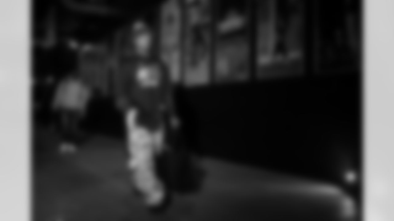 Atlanta Falcons cornerback Mike Hughes #21 arrives before the Week 9 Game against the New England Patriots at Gillette Stadium in Foxborough, Massachusetts on Sunday, November 2, 2025. (Photo by Jay Bendlin/Atlanta Falcons)