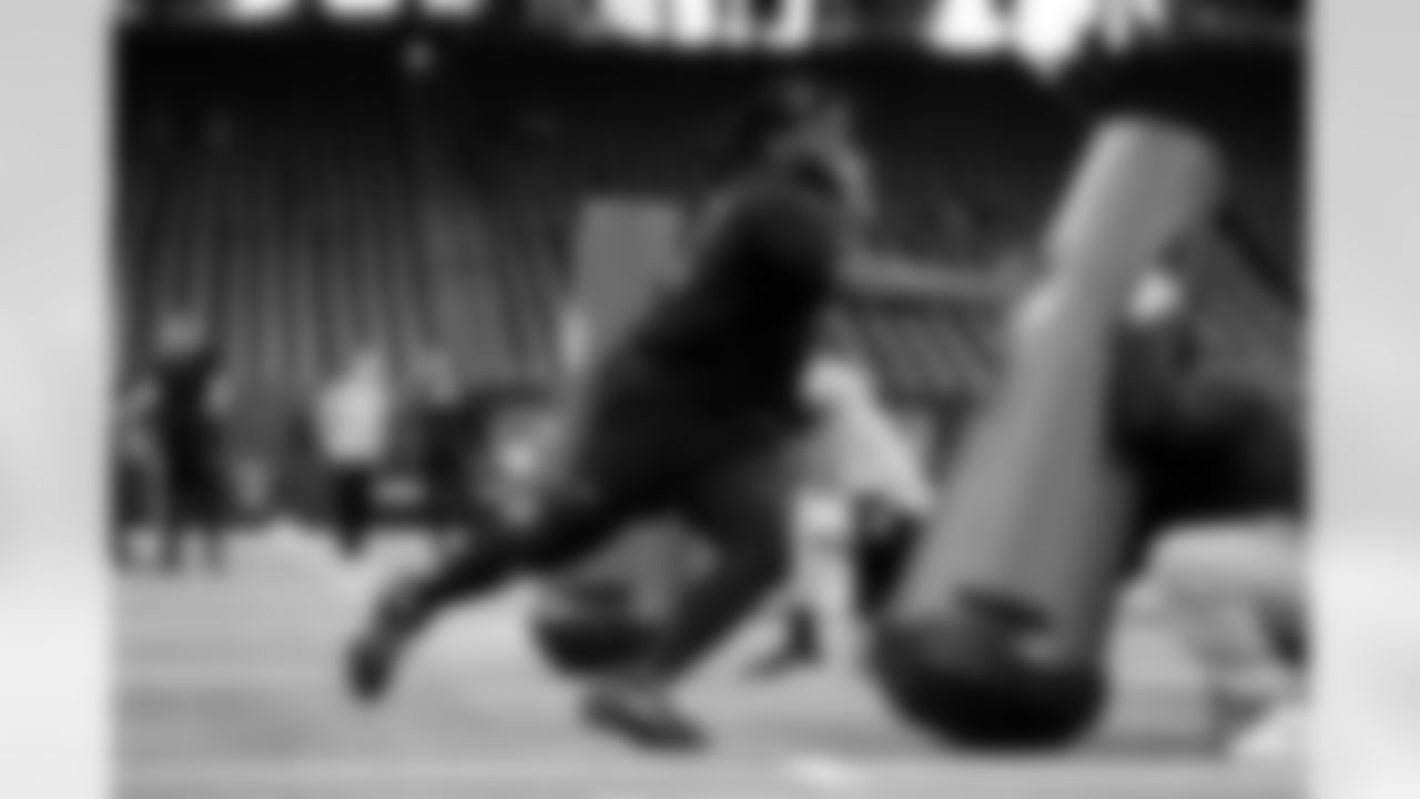 Ohio State defensive lineman Kayden McDonald (21) participates in a drill during the 2026 NFL Scouting Combine on Thursday, February 26, 2026 in Indianapolis, Indiana. (Lauren Leigh Bacho/NFL)