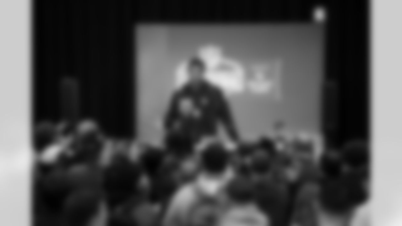 2026 Combine Participants Ohio State linebacker Sonny Styles (25) speaks during a press conference at the 2026 NFL Scouting Combine on Wednesday, February 25, 2026 in Indianapolis, Indiana. (Cooper Neill/NFL)