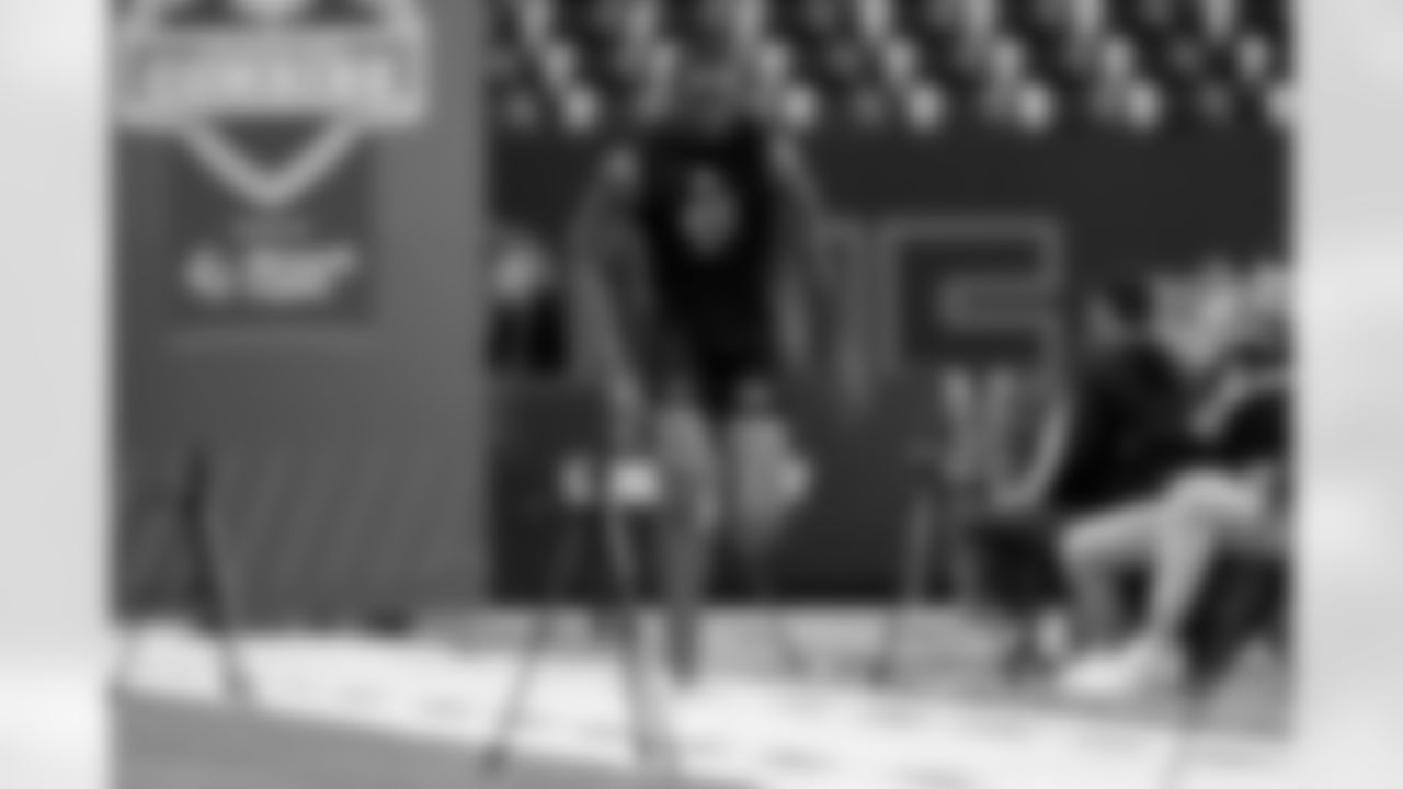 Georgia wide receiver Colbie Young (46) runs the 40-yard dash during the 2026 NFL Scouting Combine on Saturday, February 28, 2026 in Indianapolis, Indiana. (Lauren Leigh Bacho/NFL)