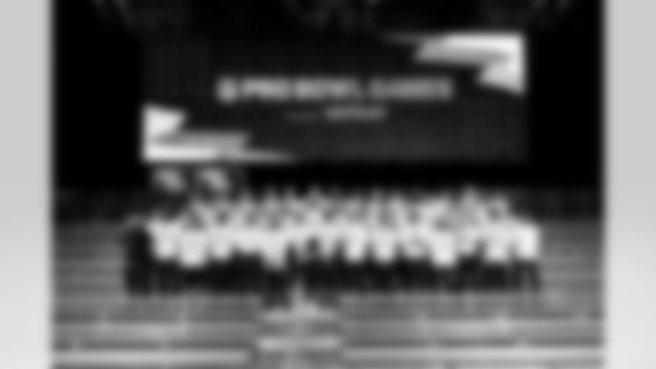 NFC players pose for a team photo on Sunday, Feb. 1, 2026 in San Francisco. (Maddie Knight/AP Content Services for the NFL)