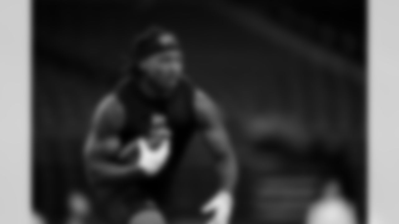 Pittsburgh linebacker Kyle Louis (16) during the 2026 NFL Scouting Combine on Thursday, February 26, 2026 in Indianapolis, Indiana. (Cooper Neill/NFL)