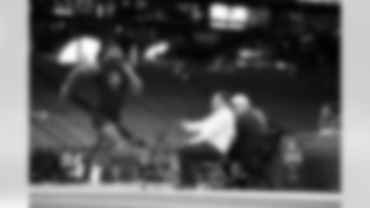 LSU defensive back A.J. Haulcy (36) runs the 40-yard dash during the 2026 NFL Scouting Combine on Friday, February 27, 2026 in Indianapolis, Indiana. (Cooper Neill/NFL)