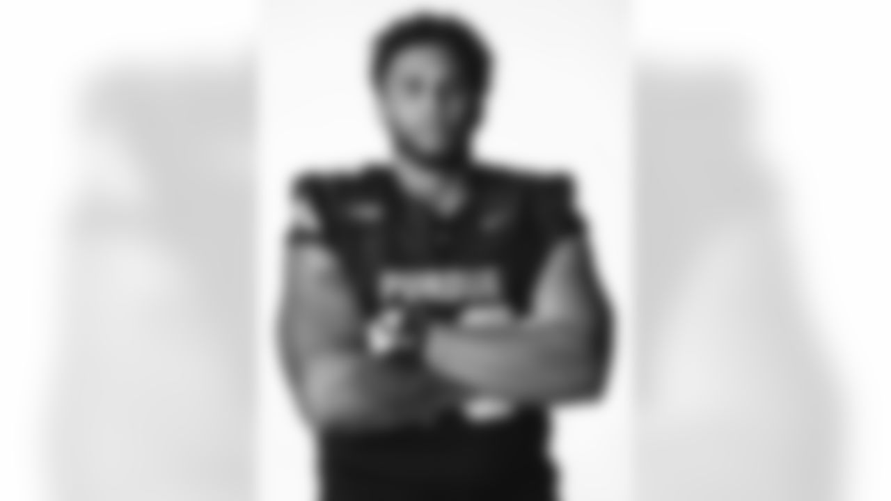 Marcus Mbow of the Purdue Boilermaker Football Teamis seen on July 26th during a photoshoot at Purdue University in West Lafayette, IN.