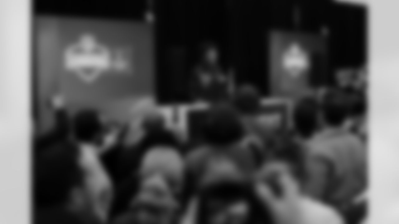 speaks during a press conference at the 2026 NFL Scouting Combine on Thursday, February 26, 2026 in Indianapolis, Indiana. (Cooper Neill/NFL)